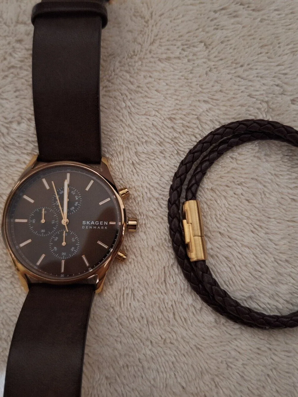 Mens Skagen Denmark Watch Rose Gold/ Burgundy